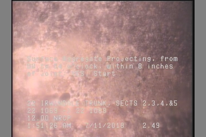 Surface Aggregate Projecting, from 08 to 04 o'clock, within 8 inches of joint: YES, Start
