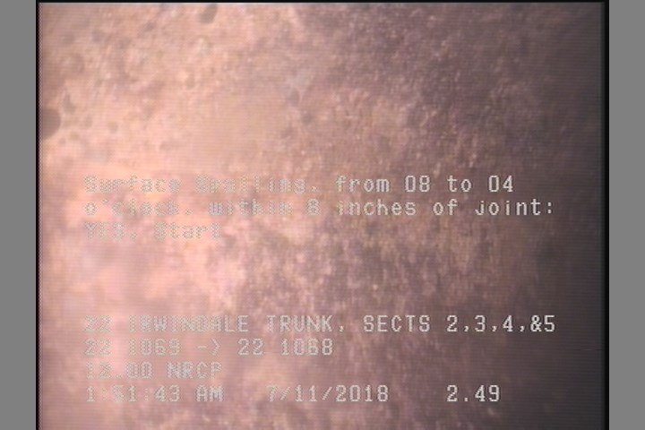 Surface Spalling, from 08 to 04 o'clock, within 8 inches of joint: YES, Start