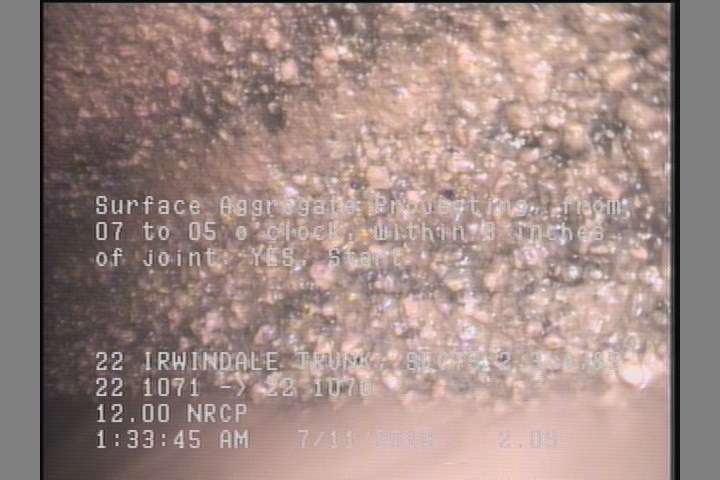 Surface Aggregate Projecting, from 07 to 05 o'clock, within 8 inches of joint: YES, Start