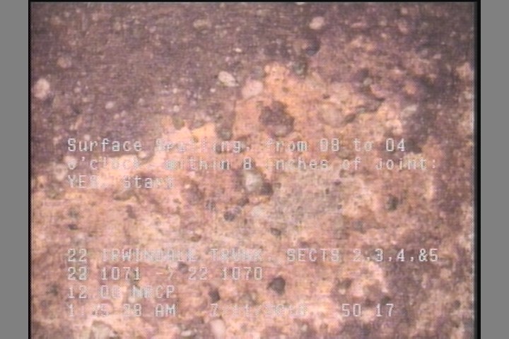 Surface Spalling, from 08 to 04 o'clock, within 8 inches of joint: YES, Start