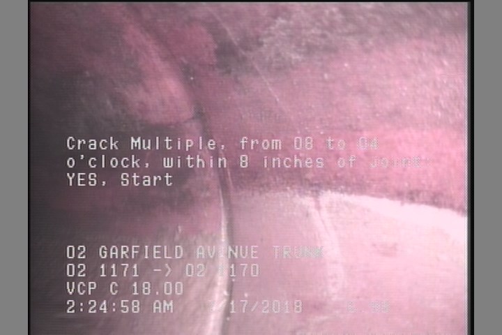 Crack Multiple, from 08 to 04 o'clock, within 8 inches of joint: YES, Start