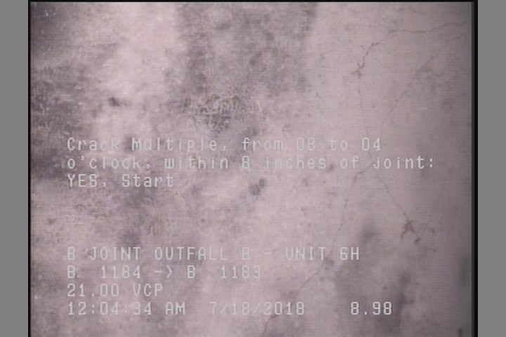 Crack Multiple, from 08 to 04 o'clock, within 8 inches of joint: YES, Start