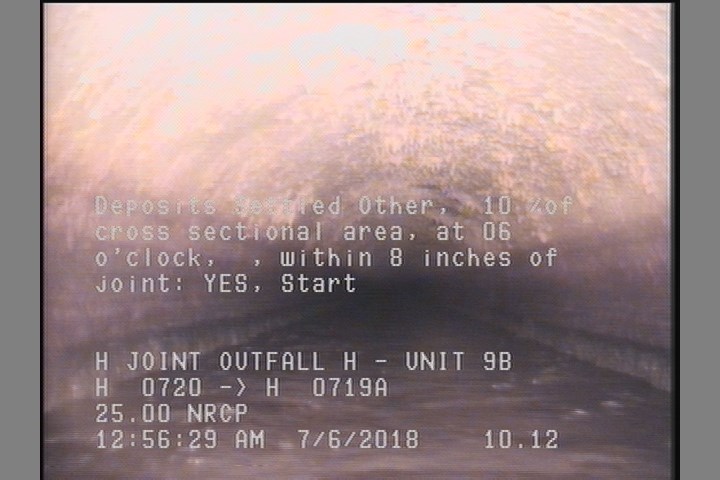 Deposits Settled Other, 10 %of cross sectional area, at 06 o'clock, , within 8 inches of joint: YES, Start