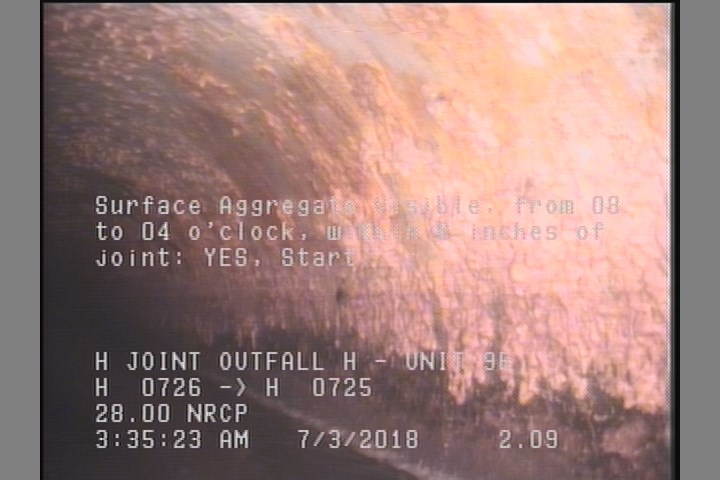 Surface Aggregate Visible, from 08 to 04 o'clock, within 8 inches of joint: YES, Start