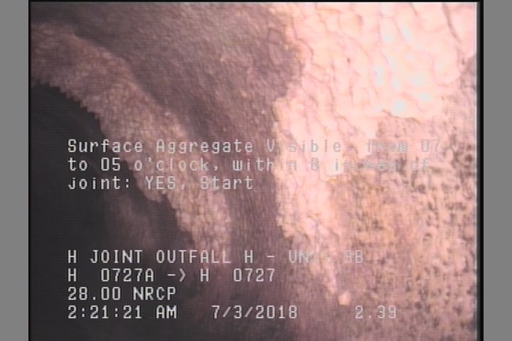 Surface Aggregate Visible, from 07 to 05 o'clock, within 8 inches of joint: YES, Start