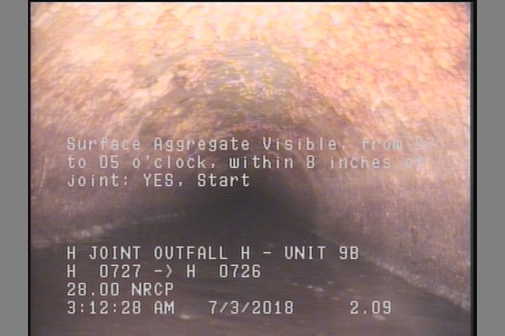 Surface Aggregate Visible, from 07 to 05 o'clock, within 8 inches of joint: YES, Start