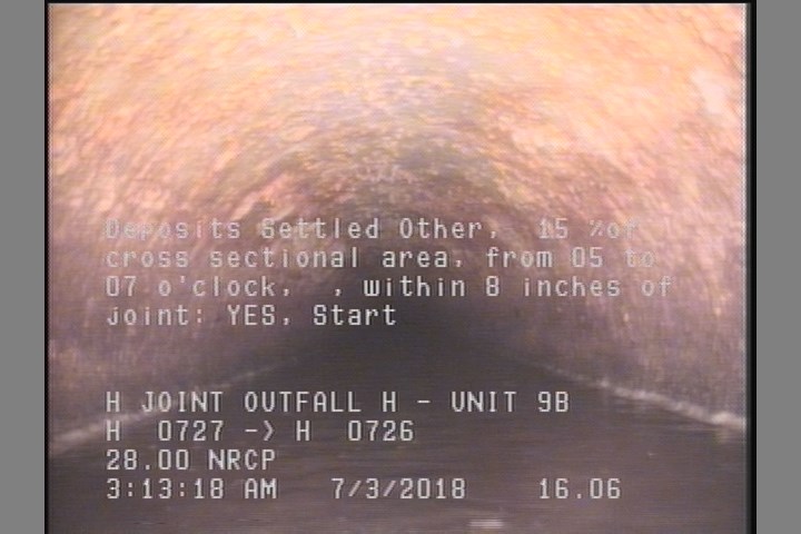 Deposits Settled Other, 15 %of cross sectional area, from 05 to 07 o'clock, , within 8 inches of joint: YES, Start