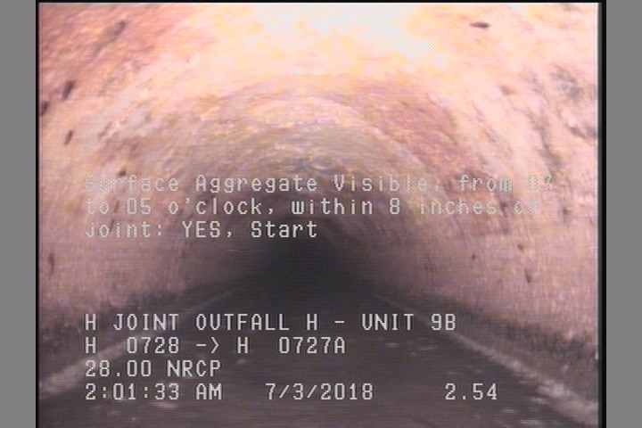 Surface Aggregate Visible, from 07 to 05 o'clock, within 8 inches of joint: YES, Start