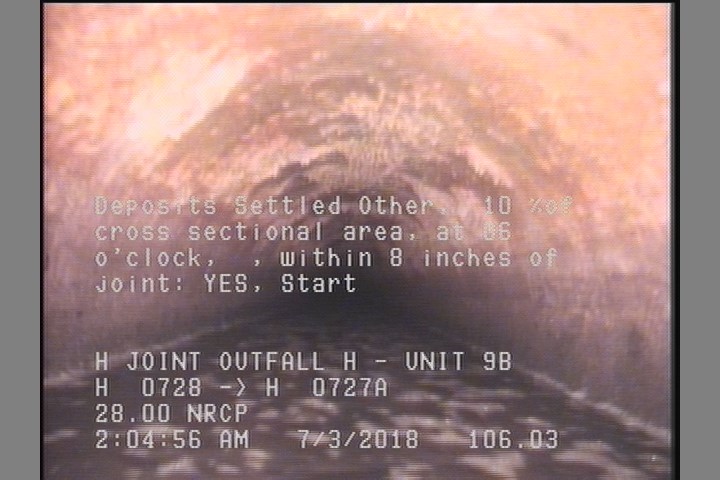 Deposits Settled Other, 10 %of cross sectional area, at 06 o'clock, , within 8 inches of joint: YES, Start