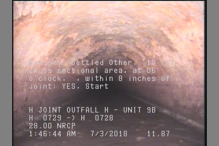 Deposits Settled Other, 10 %of cross sectional area, at 06 o'clock, , within 8 inches of joint: YES, Start
