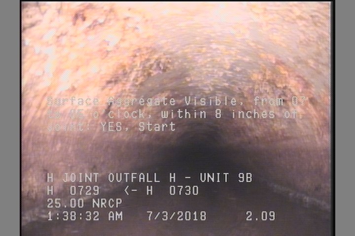 Surface Aggregate Visible, from 07 to 05 o'clock, within 8 inches of joint: YES, Start
