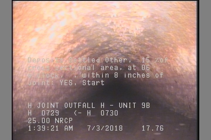 Deposits Settled Other, 15 %of cross sectional area, at 06 o'clock, , within 8 inches of joint: YES, Start