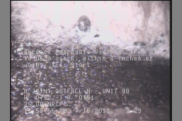 Surface Aggregate Visible, from 07 to 05 o'clock, within 8 inches of joint: YES, Start