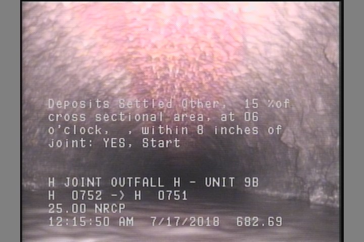 Deposits Settled Other, 15 %of cross sectional area, at 06 o'clock, , within 8 inches of joint: YES, Start