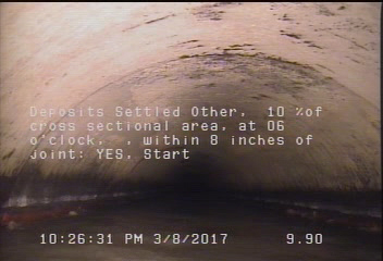 Deposits Settled Other, 10 %of cross sectional area, at 06 o'clock, , within 8 inches of joint: YES, Start
