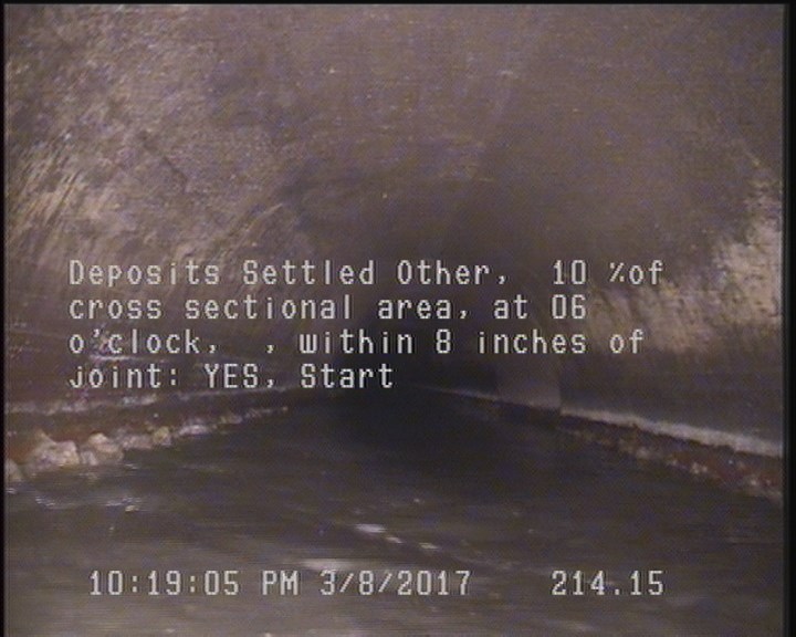 Deposits Settled Other, 10 %of cross sectional area, at 06 o'clock, , within 8 inches of joint: YES, Start