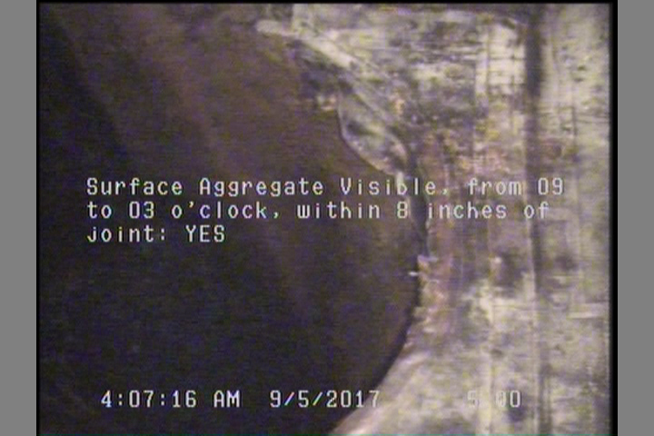Surface Aggregate Visible, from 09 to 03 o'clock, within 8 inches of joint: YES