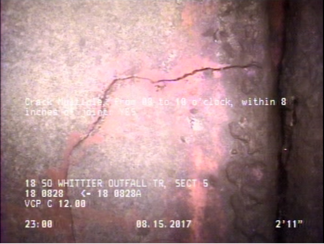 Crack Multiple, from 08 to 10 o'clock, within 8 inches of joint: YES
