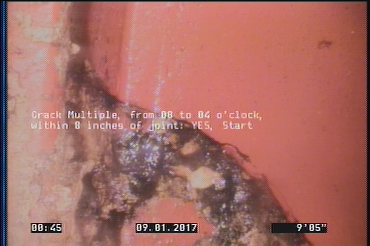 Crack Multiple, from 08 to 04 o'clock, within 8 inches of joint: YES, Start