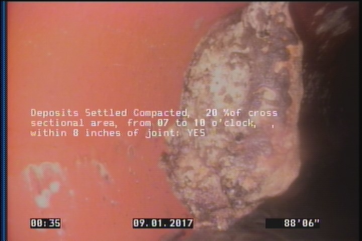 Deposits Settled Compacted, 20 %of cross sectional area, from 07 to 10 o'clock, , within 8 inches of joint: YES