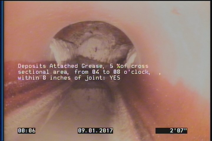 Deposits Attached Grease, 5 %of cross sectional area, from 04 to 08 o'clock, , within 8 inches of joint: YES