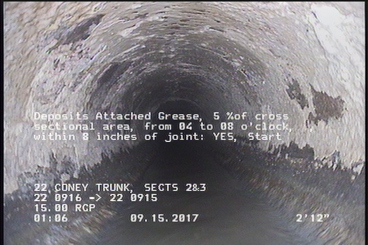 Deposits Attached Grease, 5 %of cross sectional area, from 04 to 08 o'clock, , within 8 inches of joint: YES, Start
