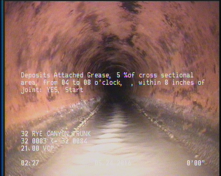 Deposits Attached Grease, 5 %of cross sectional area, from 04 to 08 o'clock, , within 8 inches of joint: YES, Start
