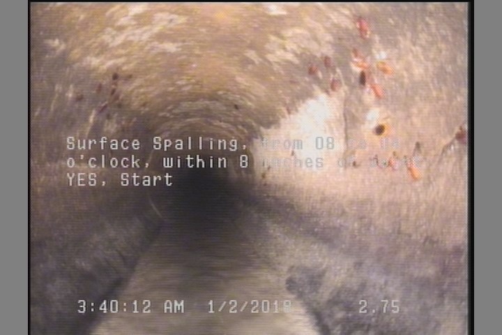 Surface Spalling, from 08 to 04 o'clock, within 8 inches of joint: YES, Start