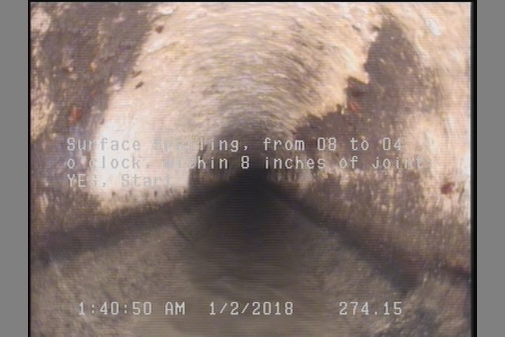 Surface Spalling, from 08 to 04 o'clock, within 8 inches of joint: YES, Start