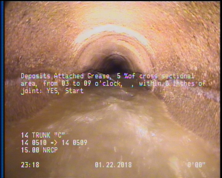 Deposits Attached Grease, 5 %of cross sectional area, from 03 to 09 o'clock, , within 8 inches of joint: YES, Start