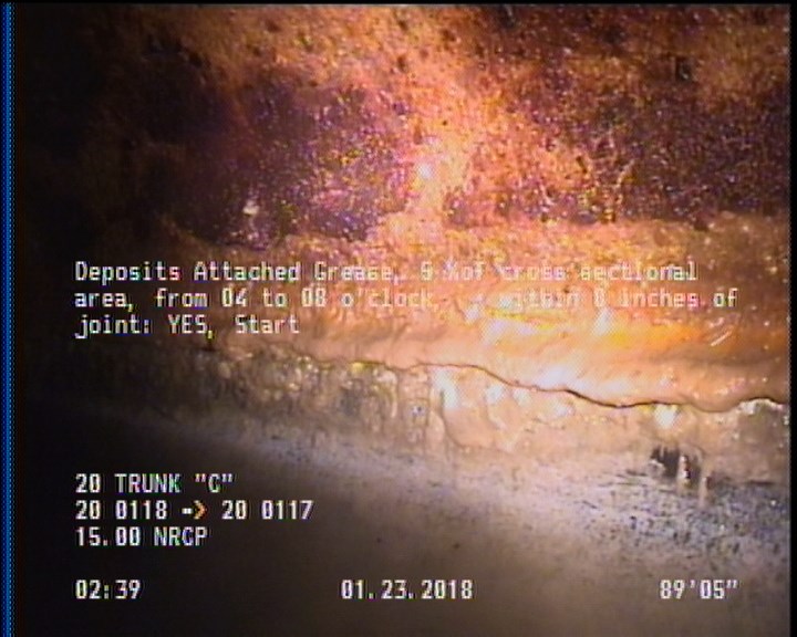 Deposits Attached Grease, 5 %of cross sectional area, from 04 to 08 o'clock, , within 8 inches of joint: YES, Start