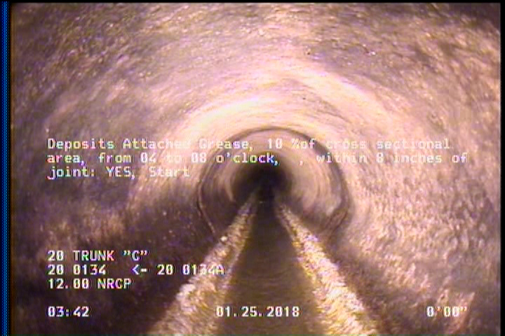 Deposits Attached Grease, 10 %of cross sectional area, from 04 to 08 o'clock, , within 8 inches of joint: YES, Start