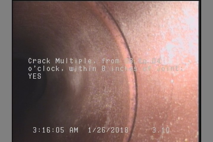 Crack Multiple, from 08 to 04 o'clock, within 8 inches of joint: YES