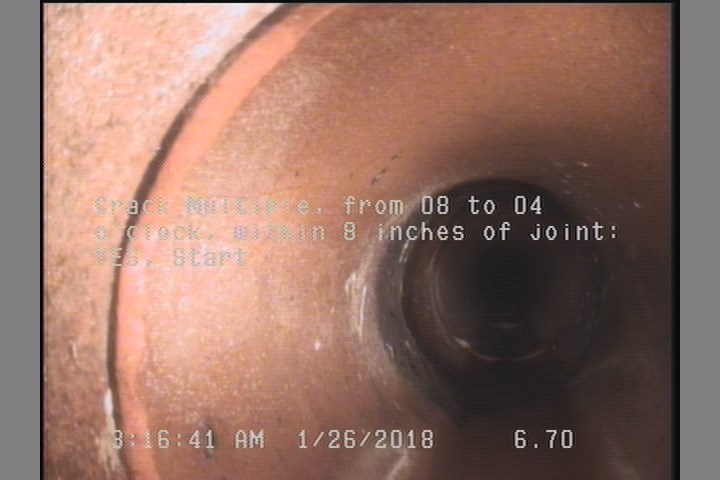 Crack Multiple, from 08 to 04 o'clock, within 8 inches of joint: YES, Start