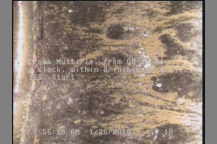 Crack Multiple, from 08 to 04 o'clock, within 8 inches of joint: YES, Start