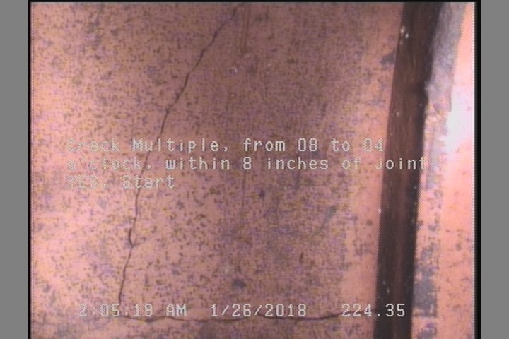 Crack Multiple, from 08 to 04 o'clock, within 8 inches of joint: YES, Start