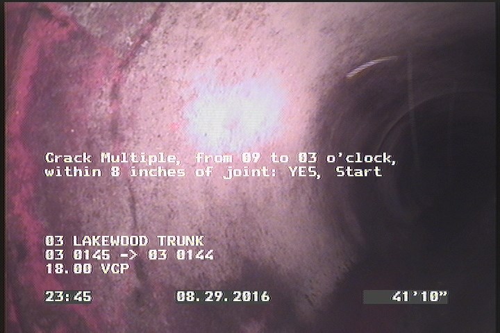 Crack Multiple, from 09 to 03 o'clock, within 8 inches of joint: YES, Start