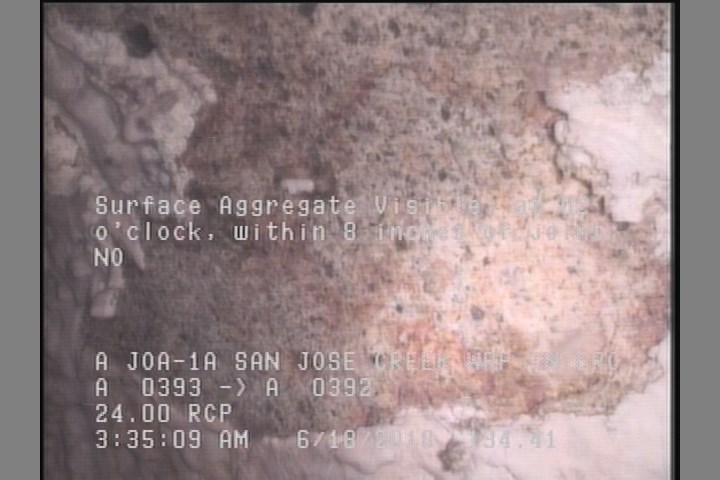 Surface Aggregate Visible, at 02 o'clock, within 8 inches of joint: NO