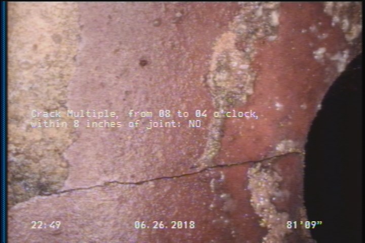 Crack Multiple, from 08 to 04 o'clock, within 8 inches of joint: NO