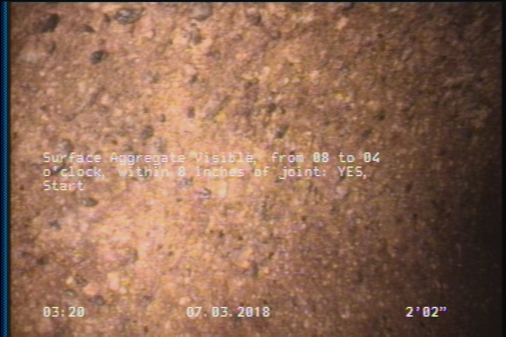 Surface Aggregate Visible, from 08 to 04 o'clock, within 8 inches of joint: YES, Start