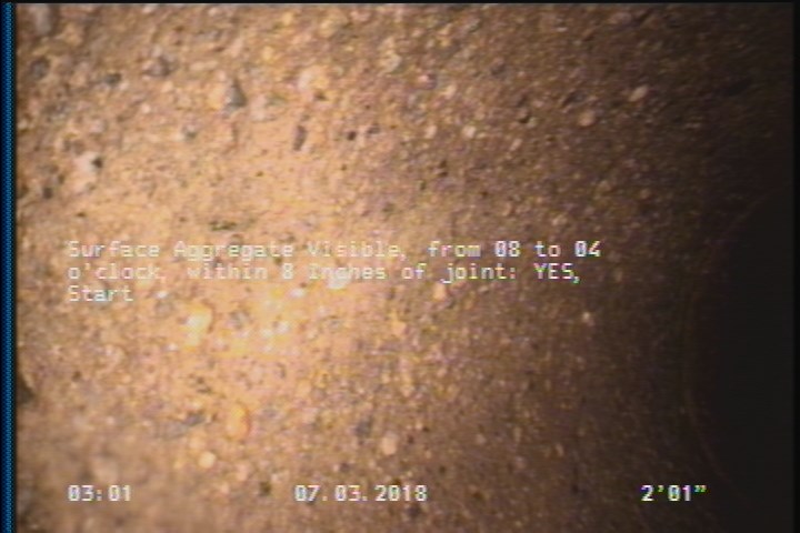 Surface Aggregate Visible, from 08 to 04 o'clock, within 8 inches of joint: YES, Start