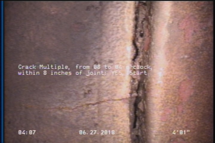 Crack Multiple, from 08 to 04 o'clock, within 8 inches of joint: YES, Start