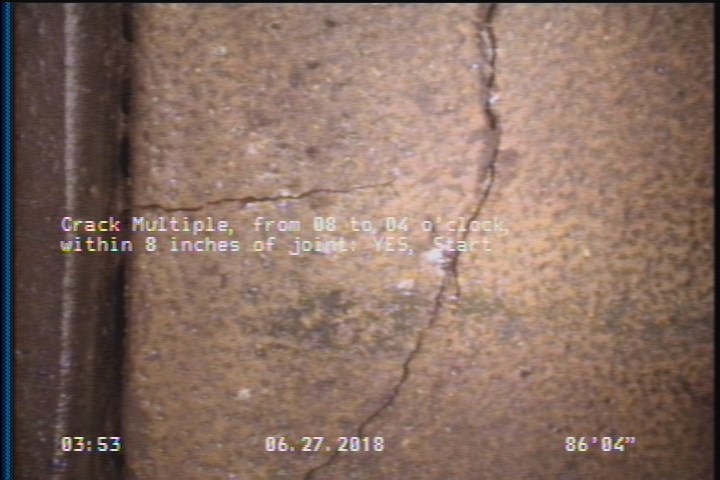 Crack Multiple, from 08 to 04 o'clock, within 8 inches of joint: YES, Start
