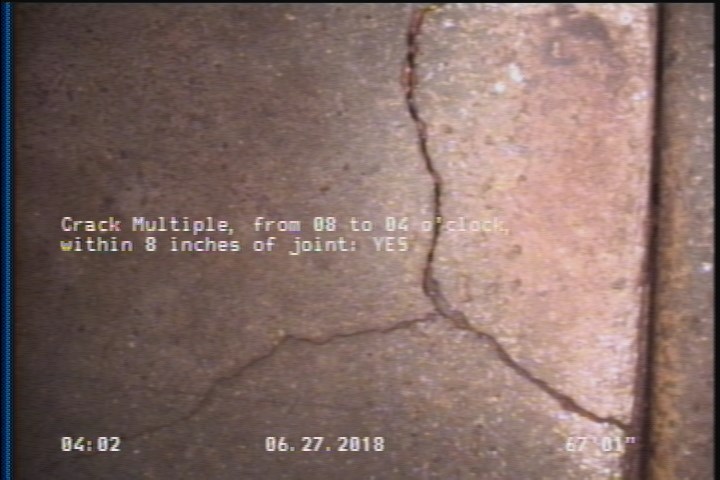 Crack Multiple, from 08 to 04 o'clock, within 8 inches of joint: YES