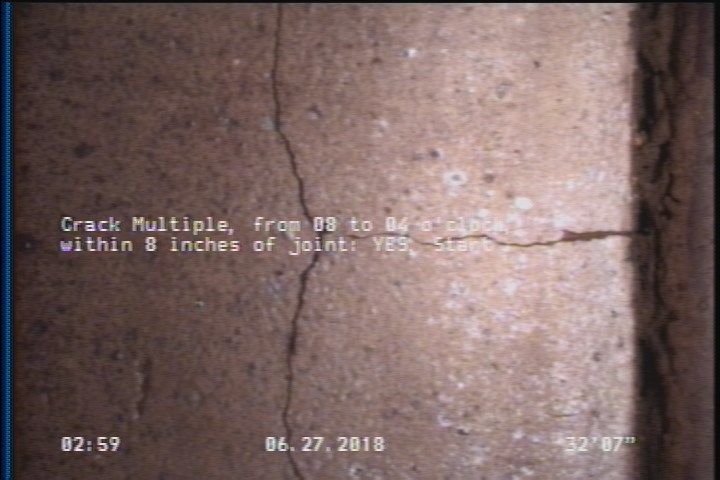 Crack Multiple, from 08 to 04 o'clock, within 8 inches of joint: YES, Start