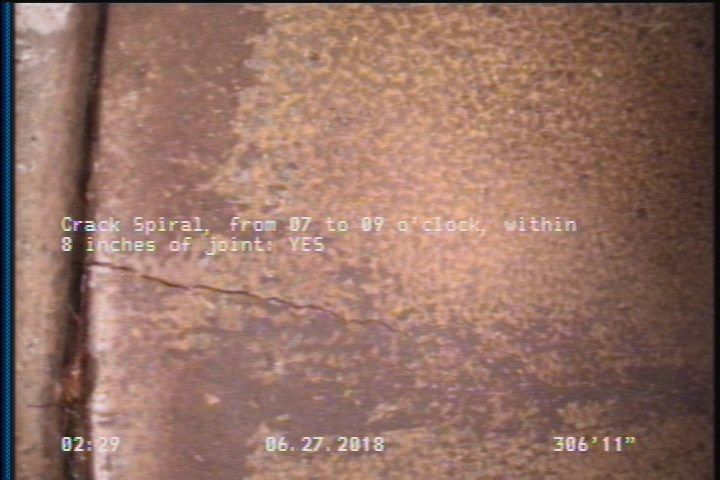 Crack Spiral, from 07 to 09 o'clock, within 8 inches of joint: YES