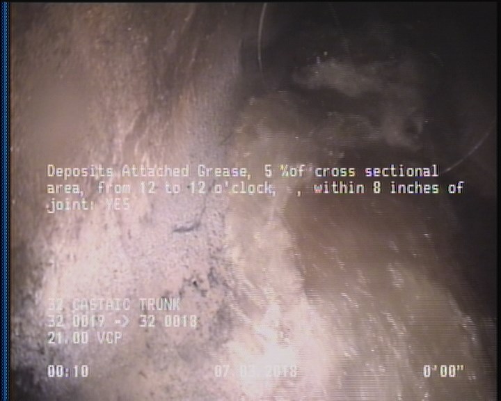 Deposits Attached Grease, 5 %of cross sectional area, from 12 to 12 o'clock, , within 8 inches of joint: YES