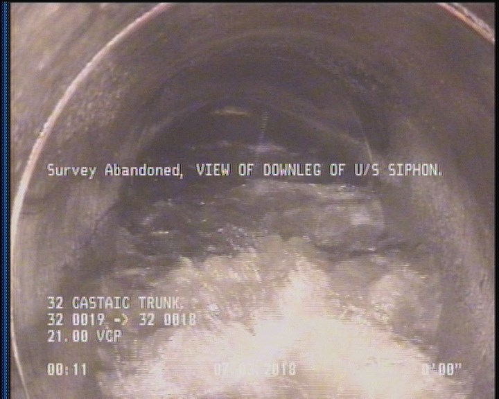 Survey Abandoned - VIEW OF DOWNLEG OF U/S SOUTHWEST SIPHON.