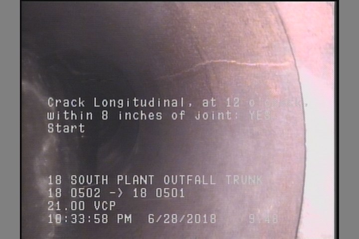 Crack Longitudinal, at 12 o'clock, within 8 inches of joint: YES, Start