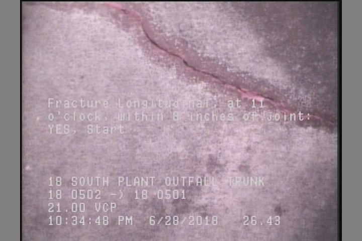 Fracture Longitudinal, at 11 o'clock, within 8 inches of joint: YES, Start